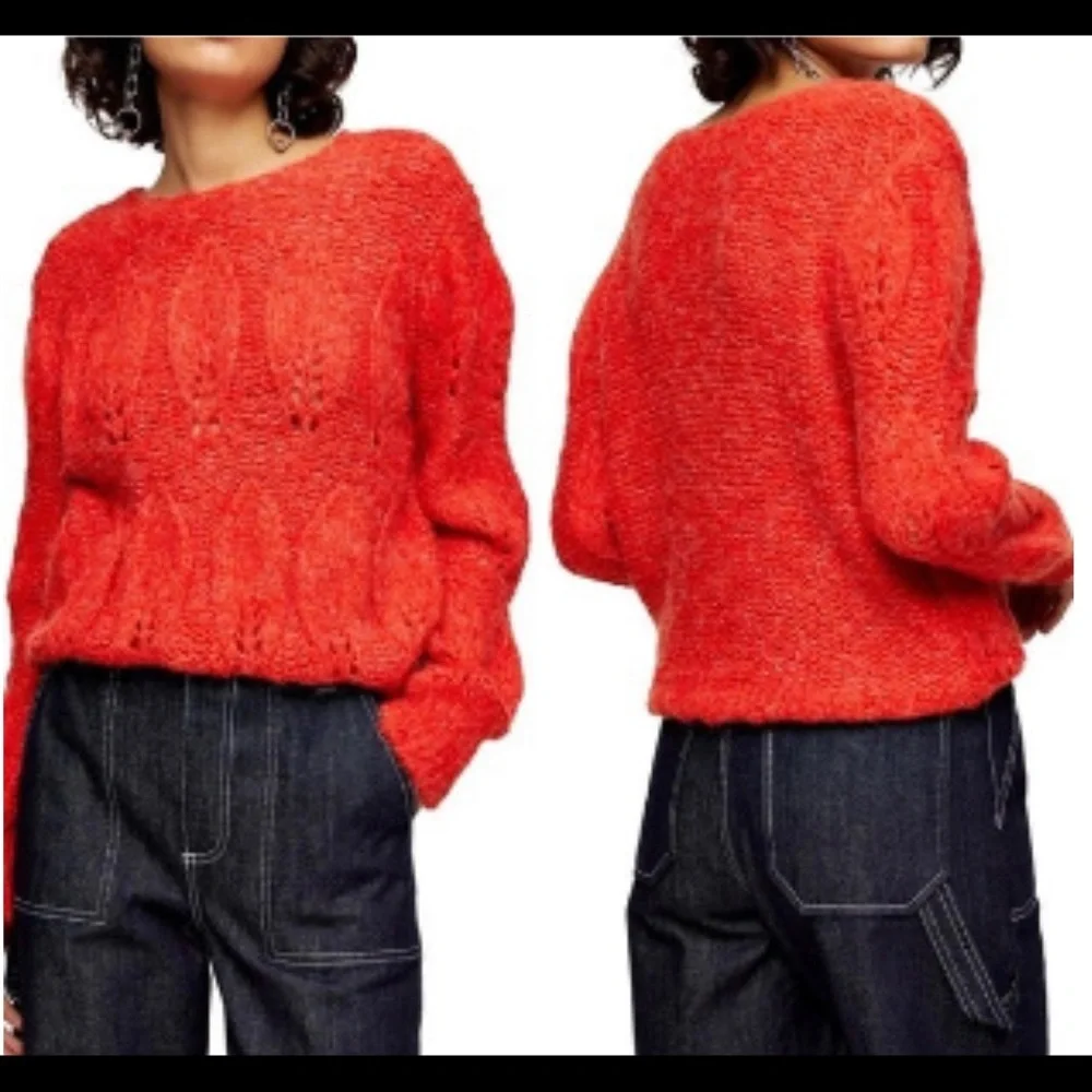 Topshop women’s red sweaters. Size 12 Topshop Red Pointelle  Knit Sweater  NWT